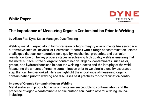White Paper: The Importance of Measuring Organic Contamination Prior to Welding